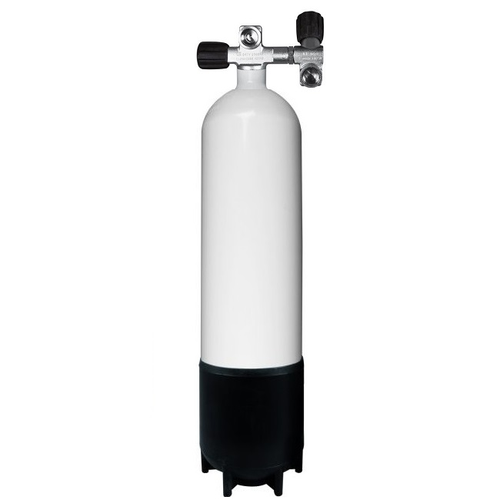 Mono Stahlflasche 12 Liter lang, 300 Bar,Ventil ausbaufähig, mit Zweitabgang und Standfuss